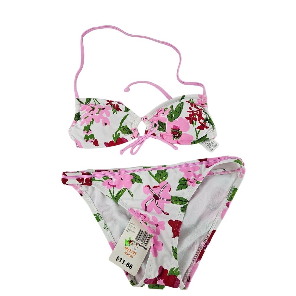 No Boundaries Juniors Floral Bikini Set - Medium (7/9) - Pink & White